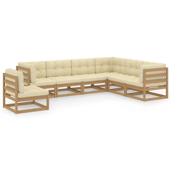 vidaXL 7-Piece Garden Lounge Set with Cushions Honey Brown Solid Pine Wood