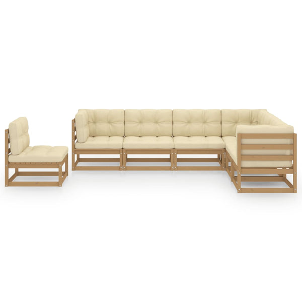 vidaXL 7-Piece Garden Lounge Set with Cushions Honey Brown Solid Pine Wood