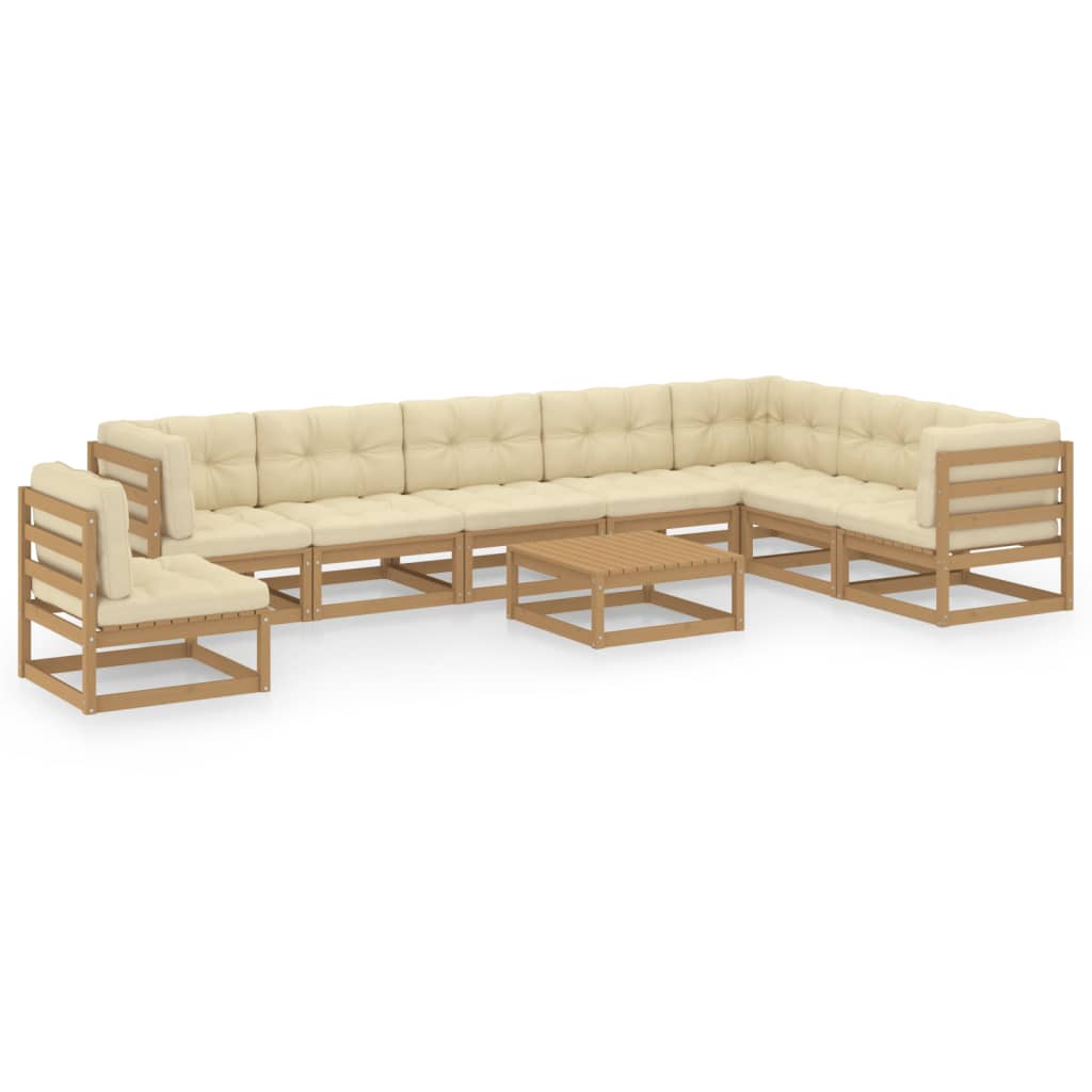 vidaXL 9-piece Garden Lounge Set with Cushions Honey Brown Solid Pine Wood