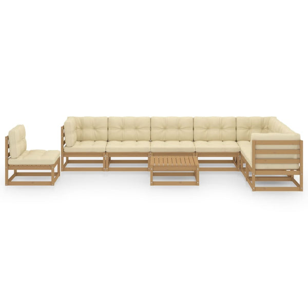 vidaXL 9-piece Garden Lounge Set with Cushions Honey Brown Solid Pine Wood