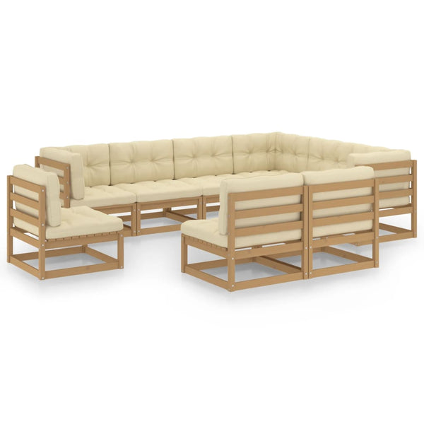 vidaXL 9-piece Garden Lounge Set with Cushions Honey Brown Solid Pine Wood