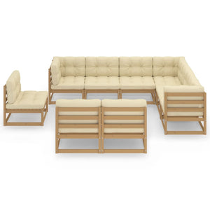 vidaXL 9-piece Garden Lounge Set with Cushions Honey Brown Solid Pine Wood