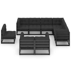vidaXL 9-piece Garden Lounge Set with Cushions Black Solid Pine Wood