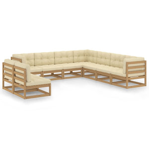 vidaXL 9-piece Garden Lounge Set with Cushions Honey Brown Solid Pine Wood