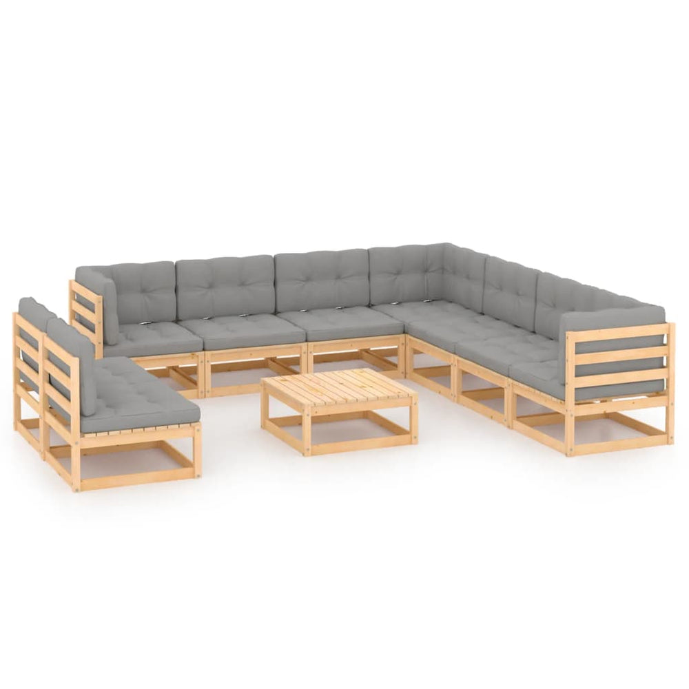 vidaXL 10-piece Garden Lounge Set with Cushions Solid Pine Wood