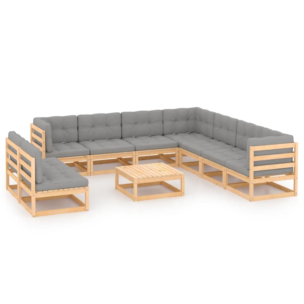 vidaXL 10-piece Garden Lounge Set with Cushions Solid Pine Wood