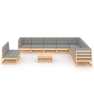 vidaXL 12-Piece Garden Lounge Set with Cushions Solid Pine Wood