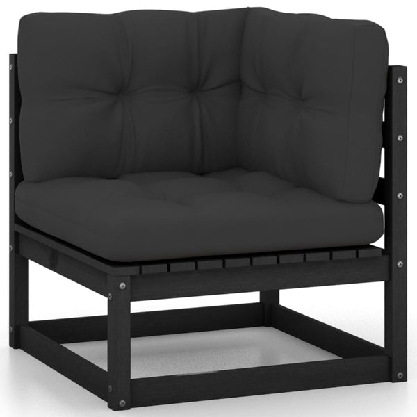 vidaXL 11-piece Garden Lounge Set with Cushions Black Solid Pine Wood