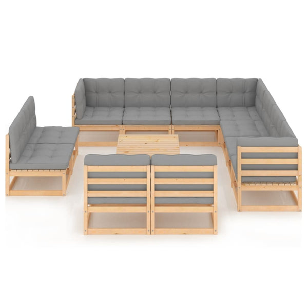 vidaXL 12-Piece Garden Lounge Set with Cushions Solid Pine Wood