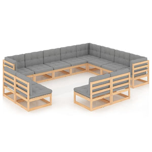 vidaXL 12-Piece Garden Lounge Set with Cushions Solid Pine Wood