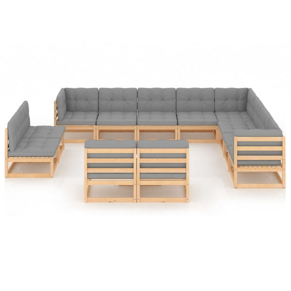 vidaXL 12-Piece Garden Lounge Set with Cushions Solid Pine Wood