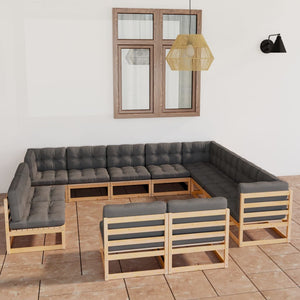 vidaXL 12-Piece Garden Lounge Set with Cushions Solid Pine Wood