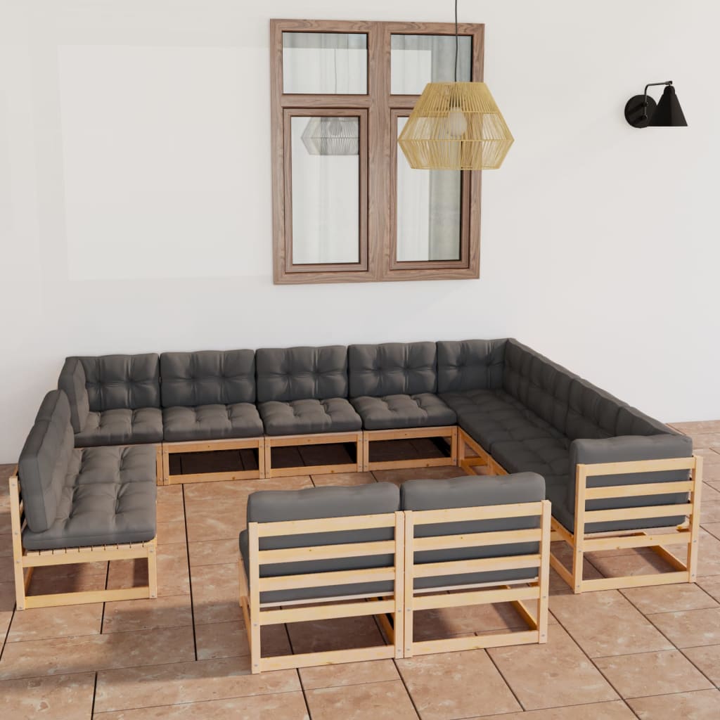 vidaXL 12-Piece Garden Lounge Set with Cushions Solid Pine Wood