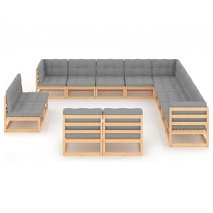 vidaXL 13-Piece Garden Lounge Set with Cushions Solid Pine Wood