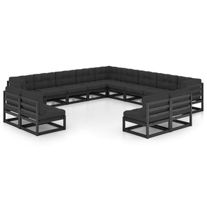 vidaXL 13-Piece Garden Lounge Set with Cushions Black Solid Pine Wood