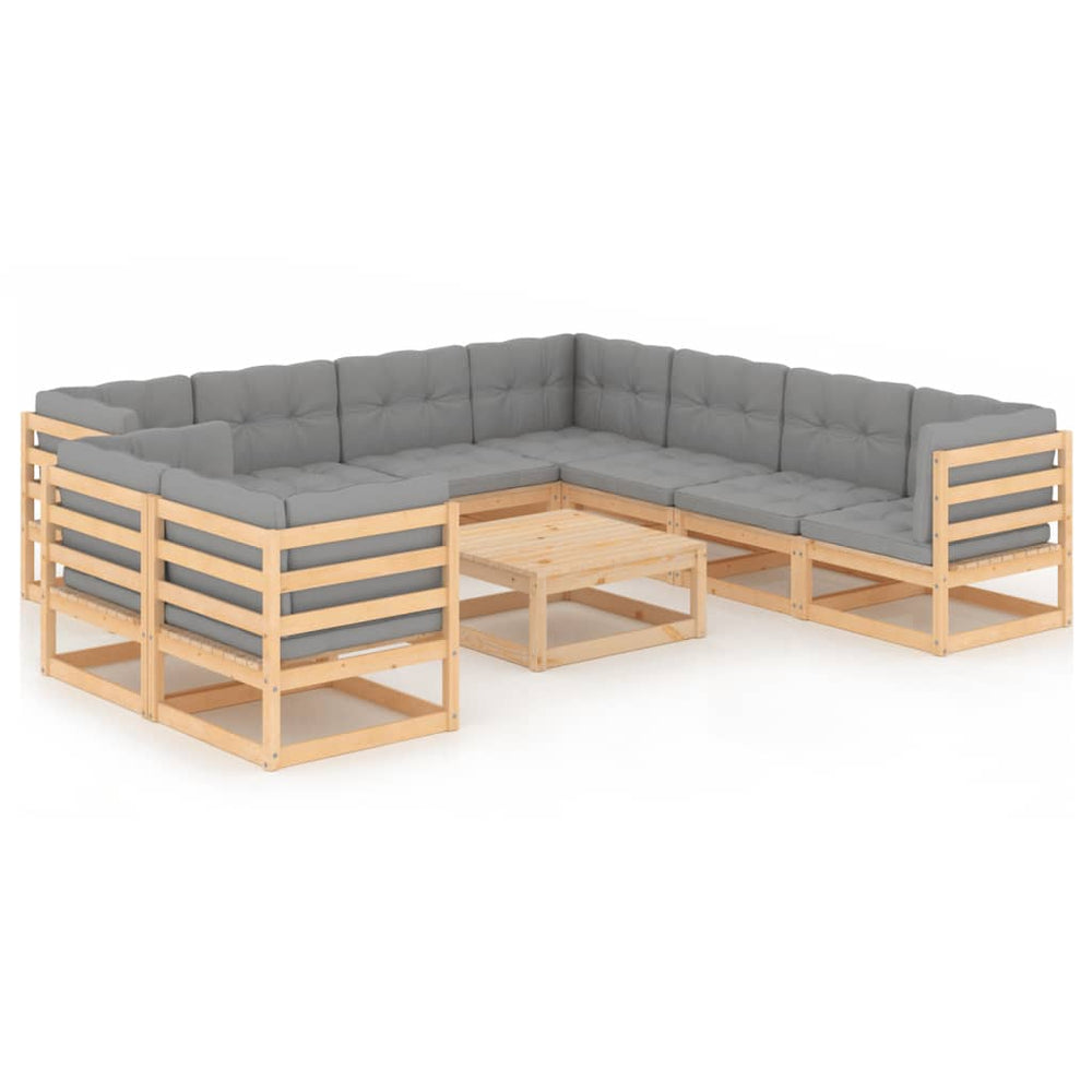 vidaXL 10-piece Garden Lounge Set with Cushions Solid Pine Wood