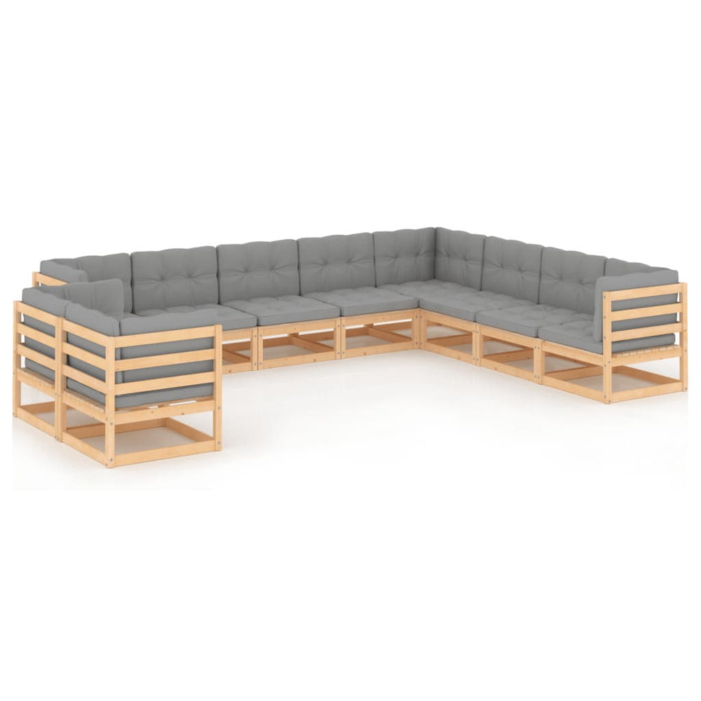 vidaXL 10-piece Garden Lounge Set with Cushions Solid Pine Wood