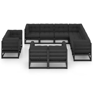 vidaXL 11-piece Garden Lounge Set with Cushions Black Solid Pine Wood