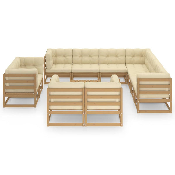 vidaXL 12-Piece Garden Lounge Set with Cushions Honey Brown Solid Wood