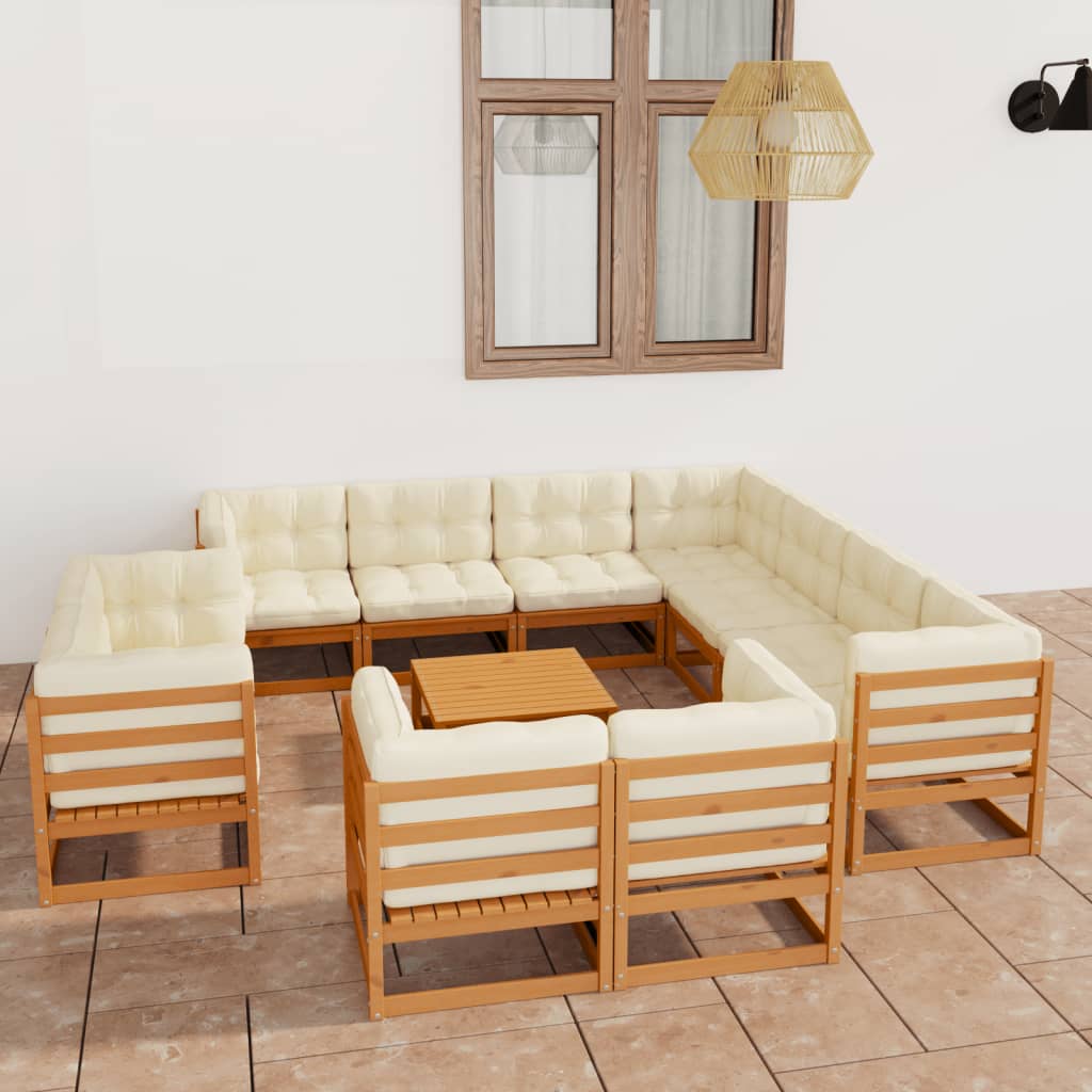 vidaXL 12-Piece Garden Lounge Set with Cushions Honey Brown Solid Wood