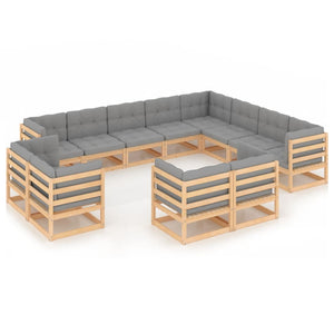 vidaXL 12-Piece Garden Lounge Set with Cushions Solid Pine Wood