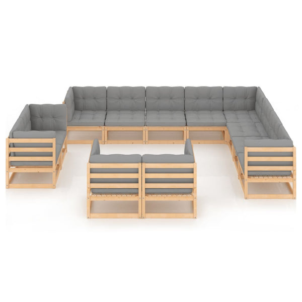 vidaXL 12-Piece Garden Lounge Set with Cushions Solid Pine Wood