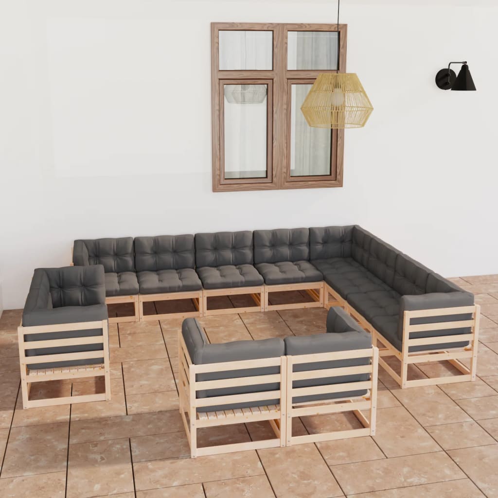 vidaXL 12-Piece Garden Lounge Set with Cushions Solid Pine Wood