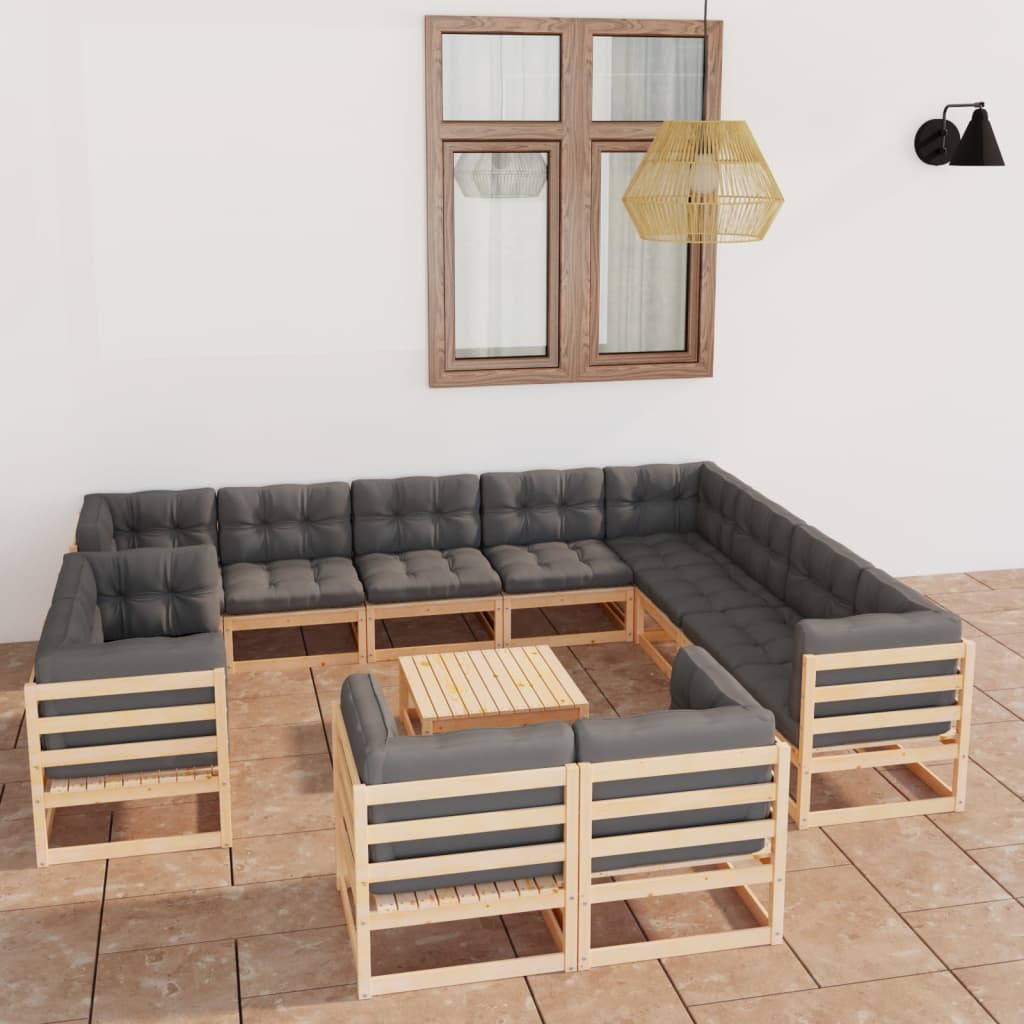 vidaXL 13-Piece Garden Lounge Set with Cushions Solid Pine Wood