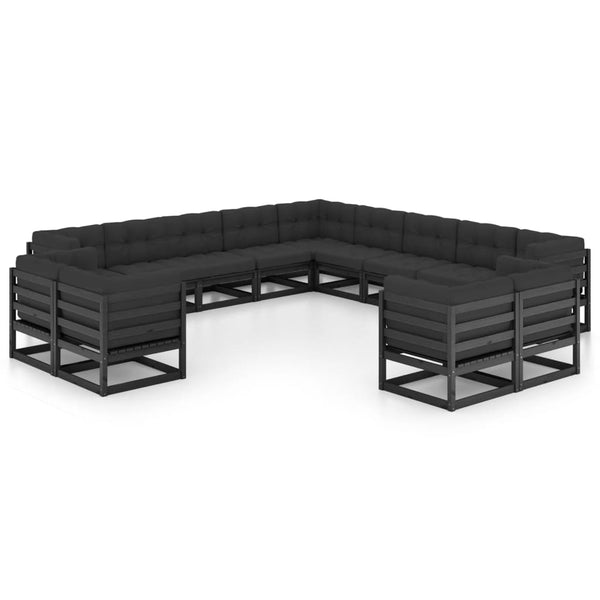 vidaXL 13-Piece Garden Lounge Set with Cushions Black Solid Pine Wood