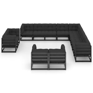 vidaXL 13-Piece Garden Lounge Set with Cushions Black Solid Pine Wood