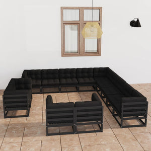 vidaXL 13-Piece Garden Lounge Set with Cushions Black Solid Pine Wood