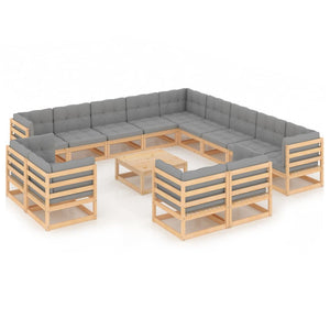 vidaXL 14-piece Garden Lounge Set with Cushions Solid Pine Wood