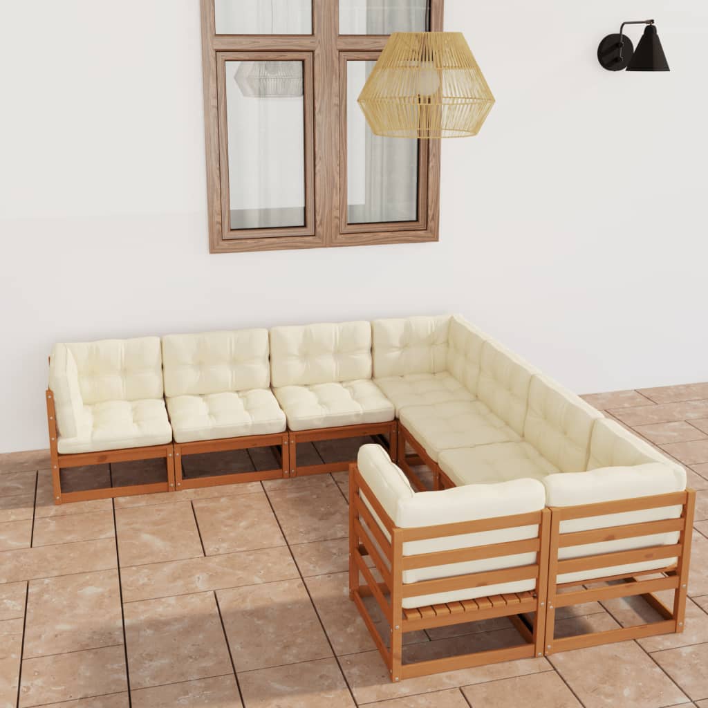 vidaXL 8-Piece Garden Lounge Set with Cushions Honey Brown Solid Pine Wood