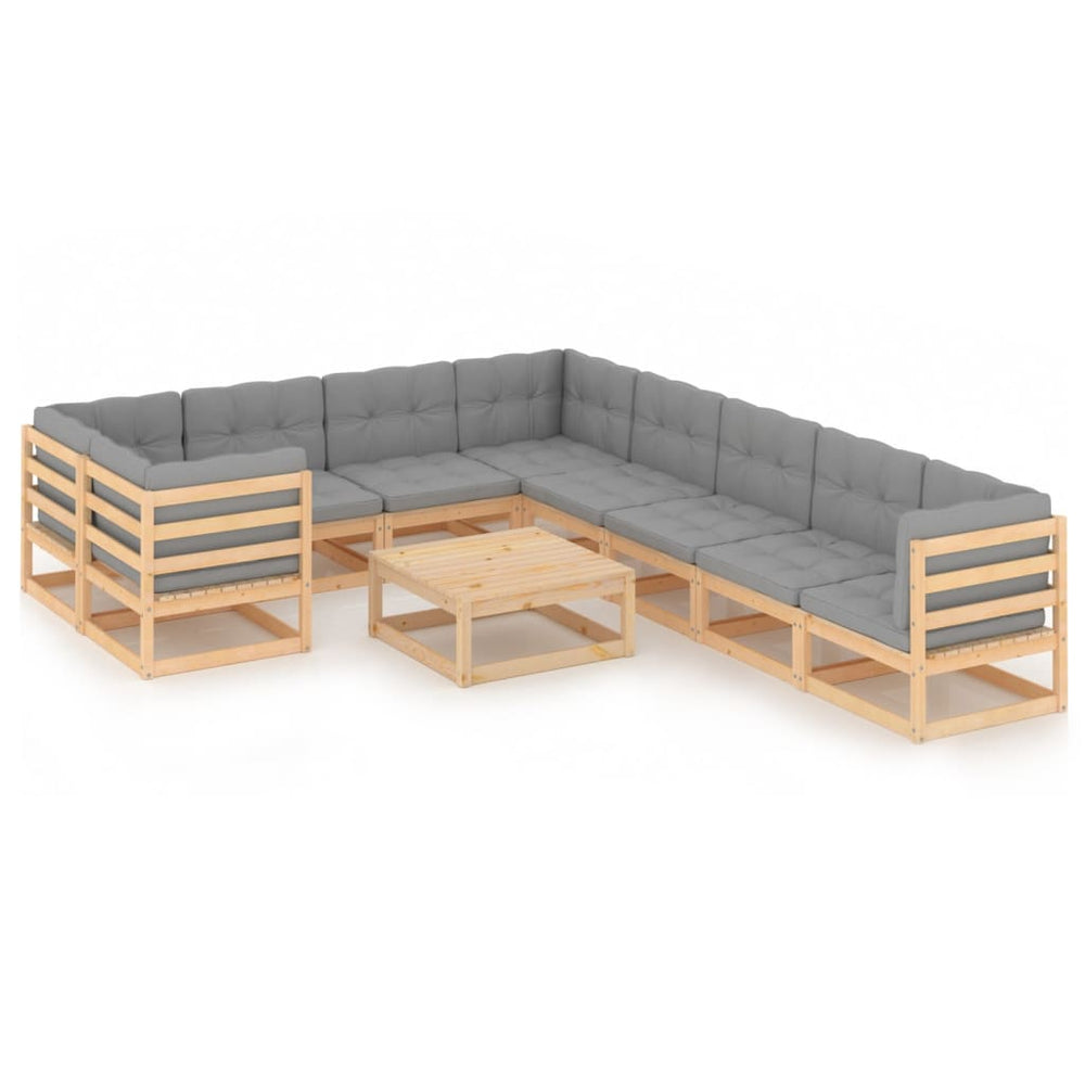 vidaXL 10-piece Garden Lounge Set with Cushions Solid Pine Wood