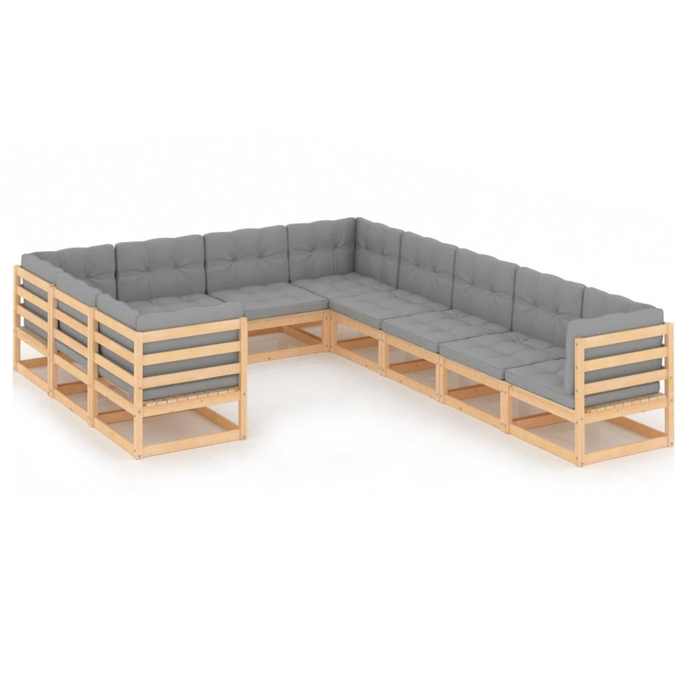vidaXL 10-piece Garden Lounge Set with Cushions Solid Pine Wood