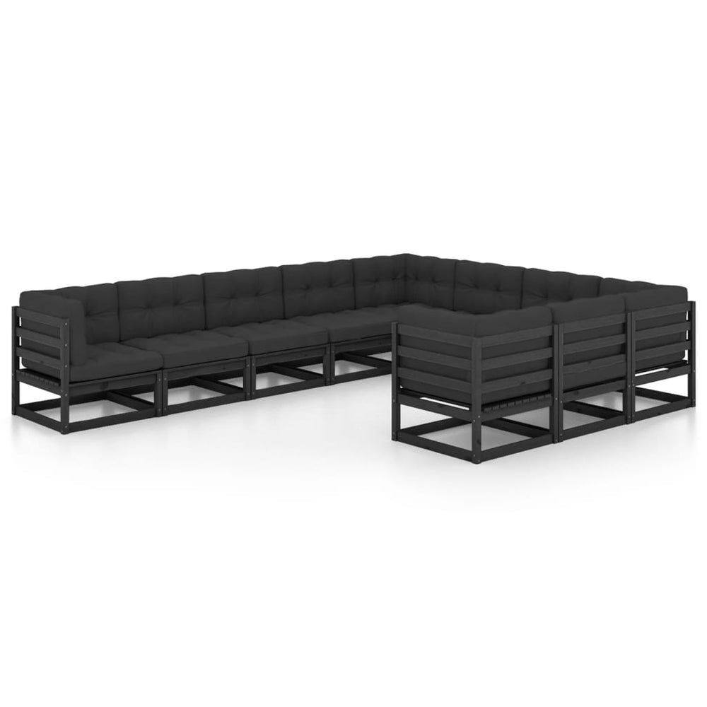 vidaXL 10-piece Garden Lounge Set with Cushions Black Solid Pine Wood