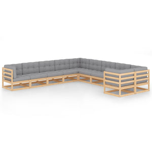 vidaXL 10-piece Garden Lounge Set with Cushions Solid Pine Wood