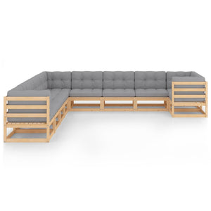 vidaXL 10-piece Garden Lounge Set with Cushions Solid Pine Wood