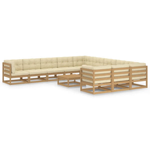 vidaXL 12-Piece Garden Lounge Set with Cushions Honey Brown Solid Wood