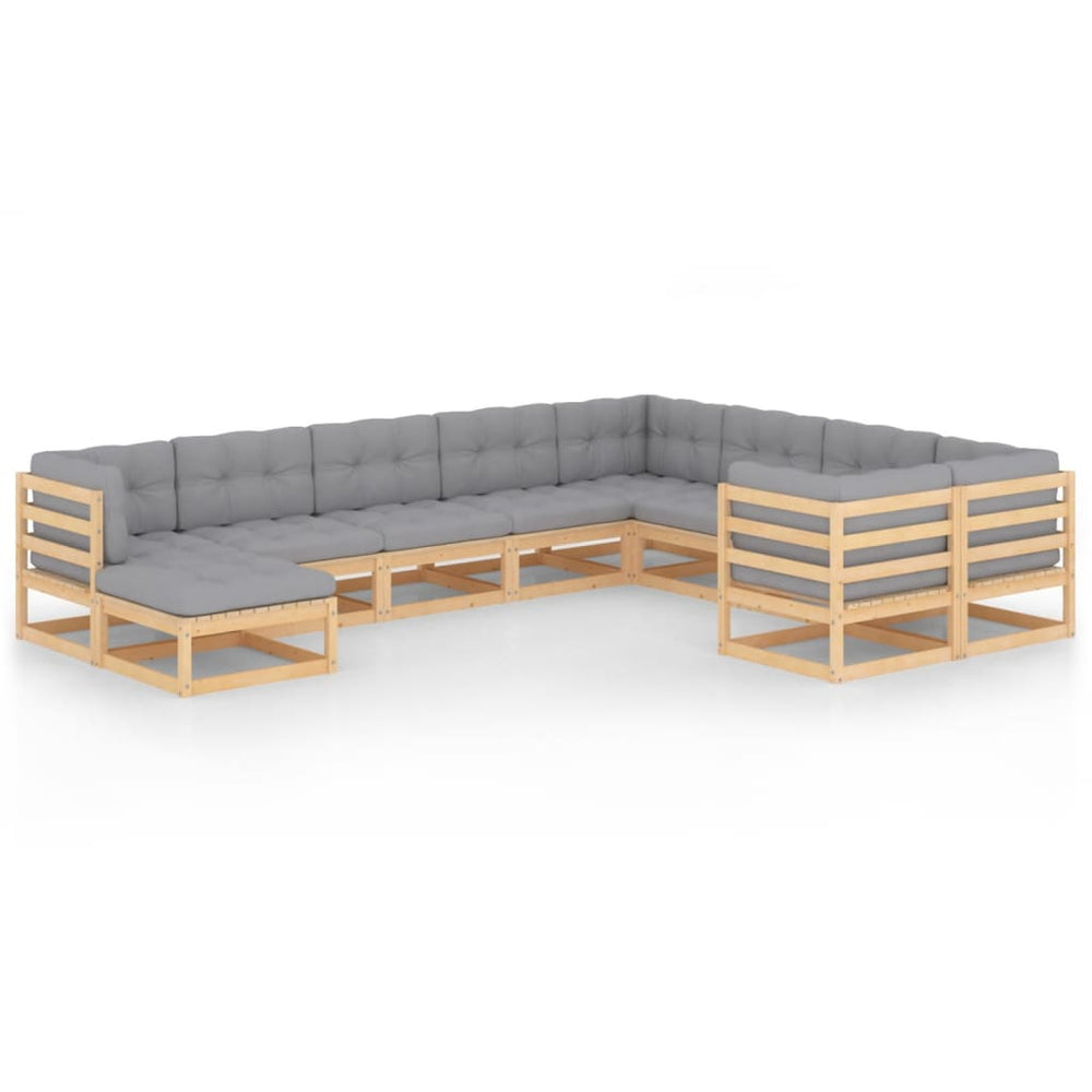 vidaXL 10-piece Garden Lounge Set with Cushions Solid Pine Wood