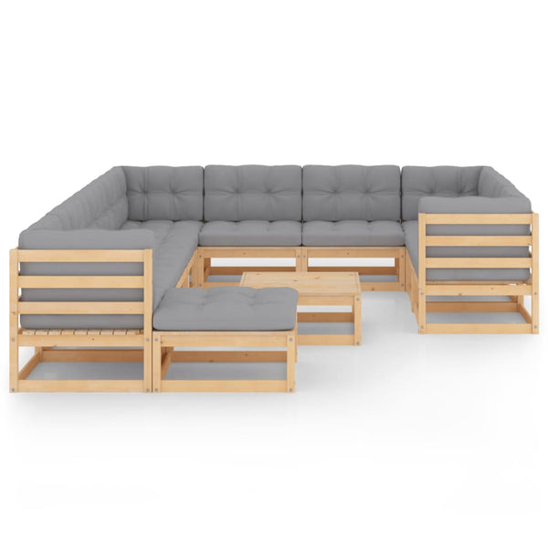 vidaXL 12-Piece Garden Lounge Set with Cushions Solid Pine Wood