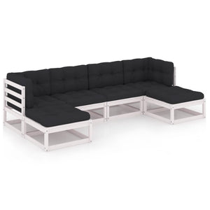 vidaXL 6-Piece Garden Lounge Set with Cushions White Solid Pine Wood