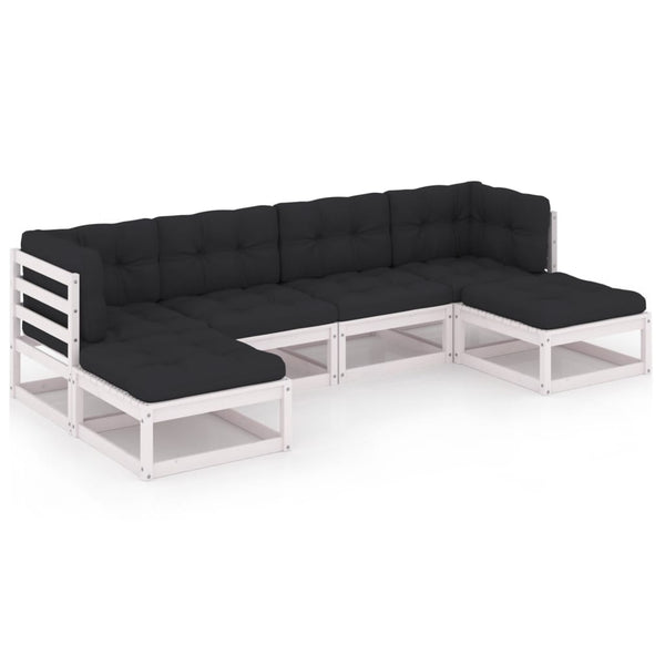 vidaXL 6-Piece Garden Lounge Set with Cushions White Solid Pine Wood
