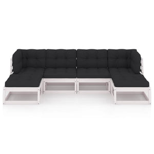 vidaXL 6-Piece Garden Lounge Set with Cushions White Solid Pine Wood