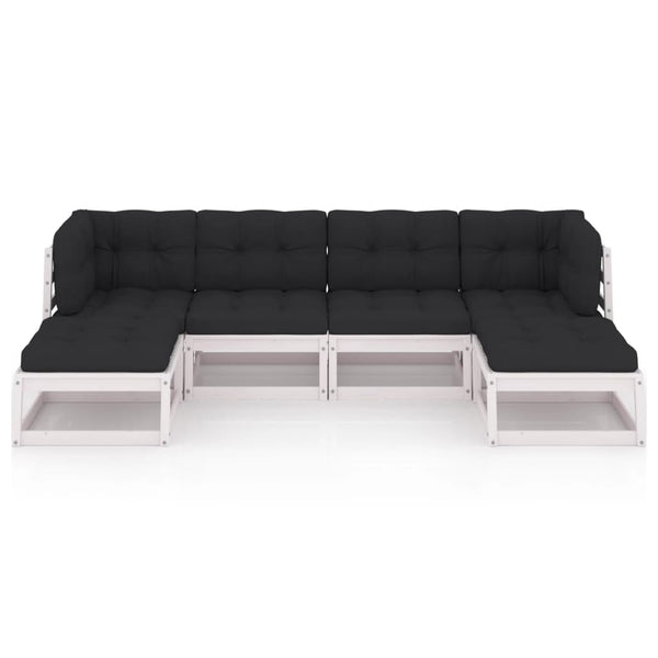 vidaXL 6-Piece Garden Lounge Set with Cushions White Solid Pine Wood