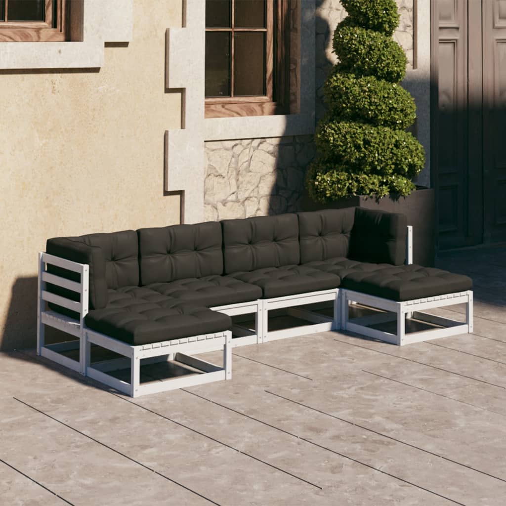 vidaXL 6-Piece Garden Lounge Set with Cushions White Solid Pine Wood