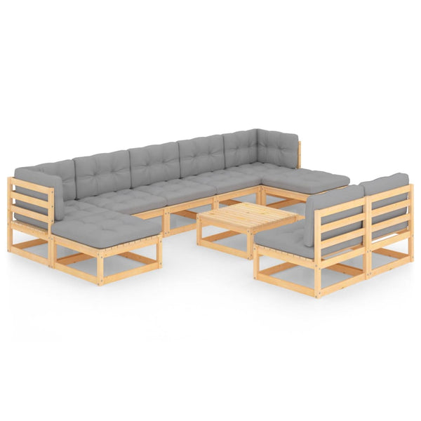 10-tlg. Garten-Lounge-Set mit Kissen Massivholz Kiefer