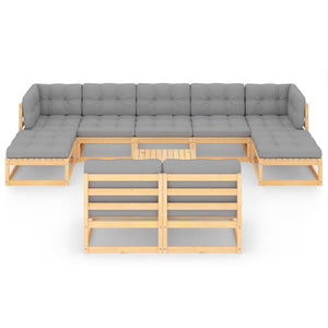 10-tlg. Garten-Lounge-Set mit Kissen Massivholz Kiefer