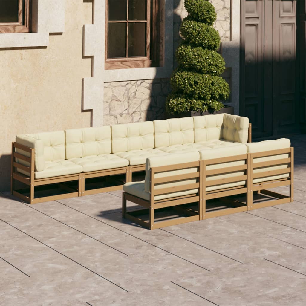 8-tlg Garten-Lounge-Set mit Kissen Honigbraun Massivholz Kiefer