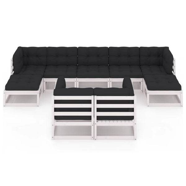9-tlg. Garten-Lounge-Set mit Kissen Weiß Massivholz Kiefer